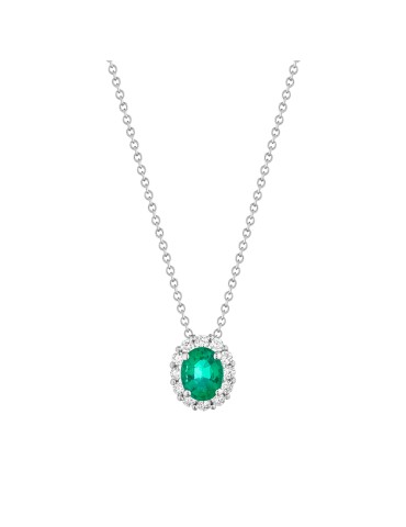 Collana Buonocore - Forever in Oro Bianco 18 carati con Pendente Smeraldo e Diamanti Naturali 0,11 carati - 0