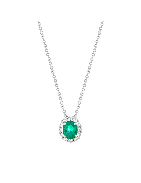 Buonocore - Forever Necklace in 18-karat White Gold with Emerald Pendant and 0.11-carat Natural Diamonds - 0