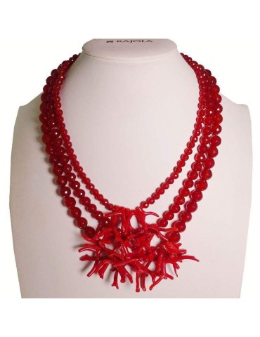 Collana Rajola - Spuma - Multifilo - Corniola - Corallo Rosso-54-508-4