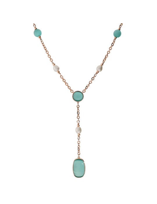 Collana Bronzallure -Pietre Verdi-Occhio di Gatto-Perle-WSBZ02629.AQCE
