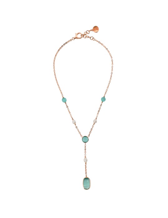 Collana Bronzallure -Pietre Verdi-Occhio di Gatto-Perle-WSBZ02629.AQCE