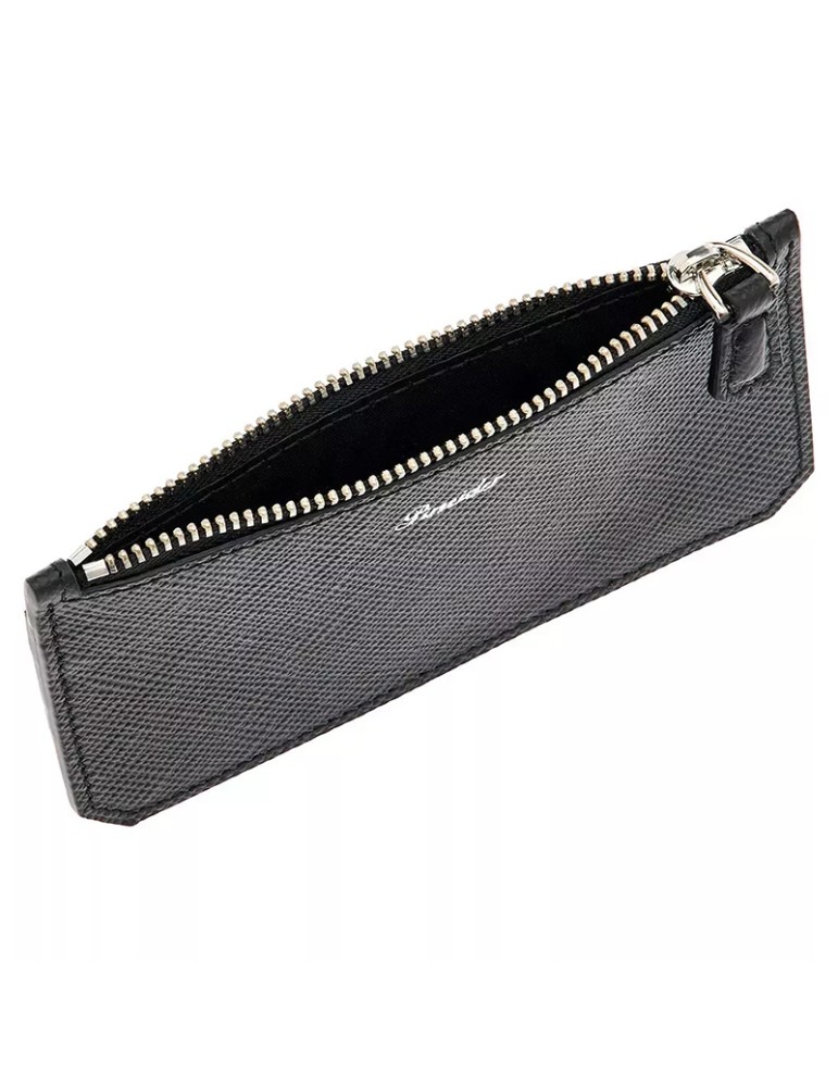 Pineider Card Holder Wallet - Essenziale-Black Leather-Zip-PBS741856