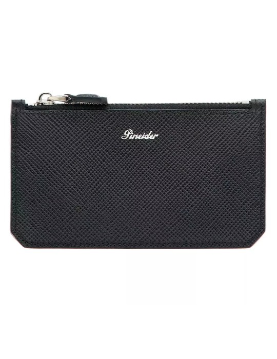 Pineider Card Holder Wallet - Essenziale-Black Leather-Zip-PBS741856
