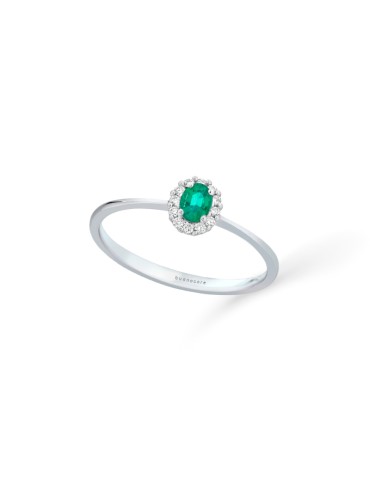 Anello Buonocore - Forever in Oro Bianco 18 carati con Smeraldo e Diamanti Naturali 0,07 carati - 0