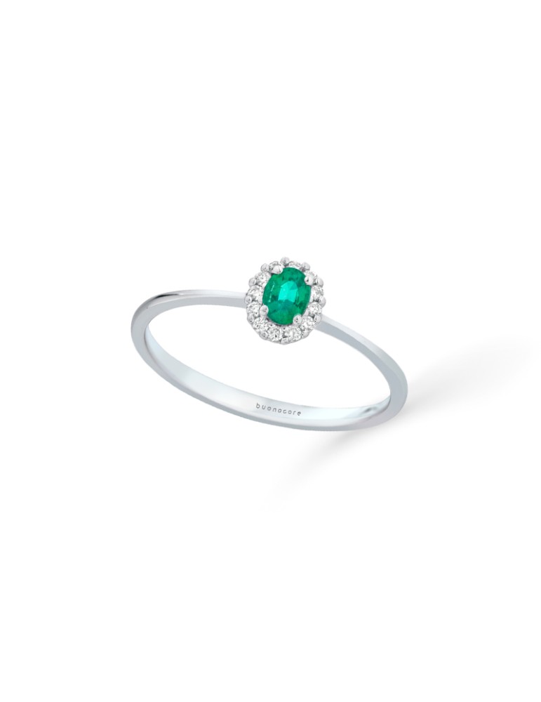 Buonocore - Forever Ring in 18-karat White Gold with Emerald and 0.07-carat Natural Diamonds - 0