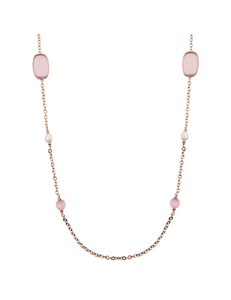 Bronzallure Necklace - Long - Pink Stones - Cat's Eye - WSBZ02631.PCE