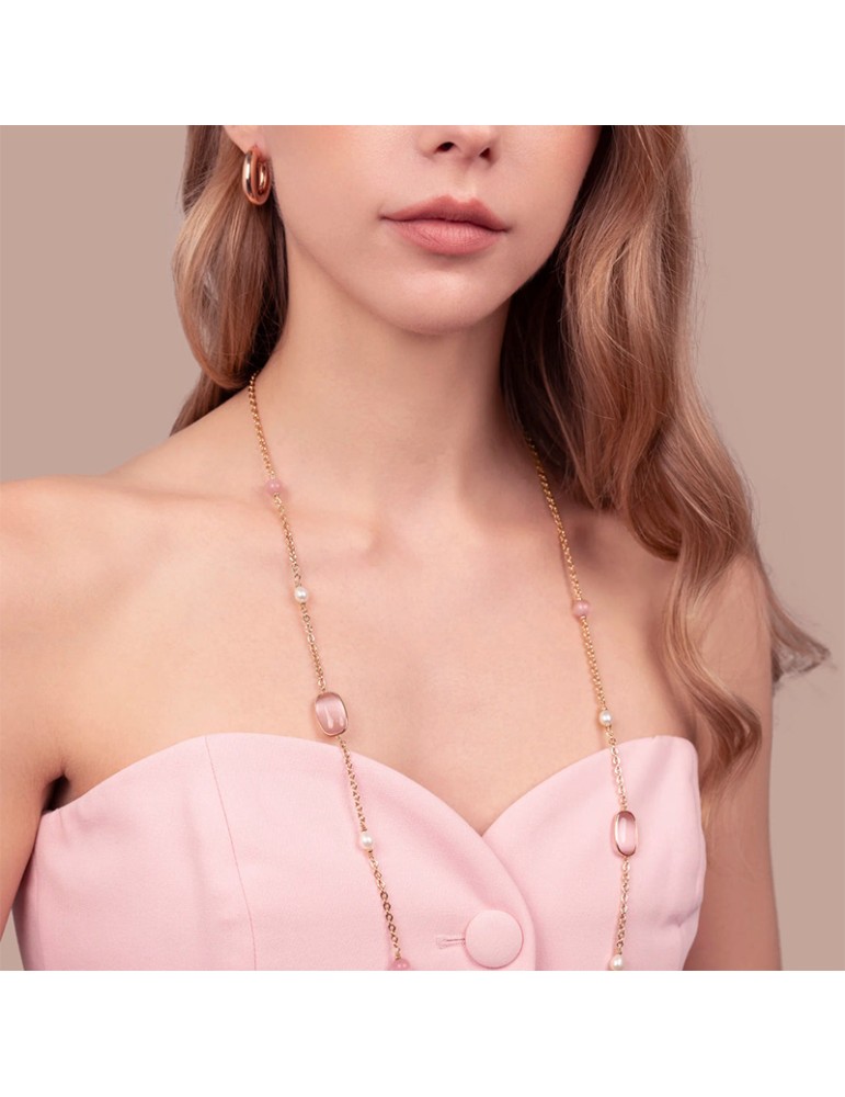 Bronzallure Necklace - Long - Pink Stones - Cat's Eye - WSBZ02631.PCE