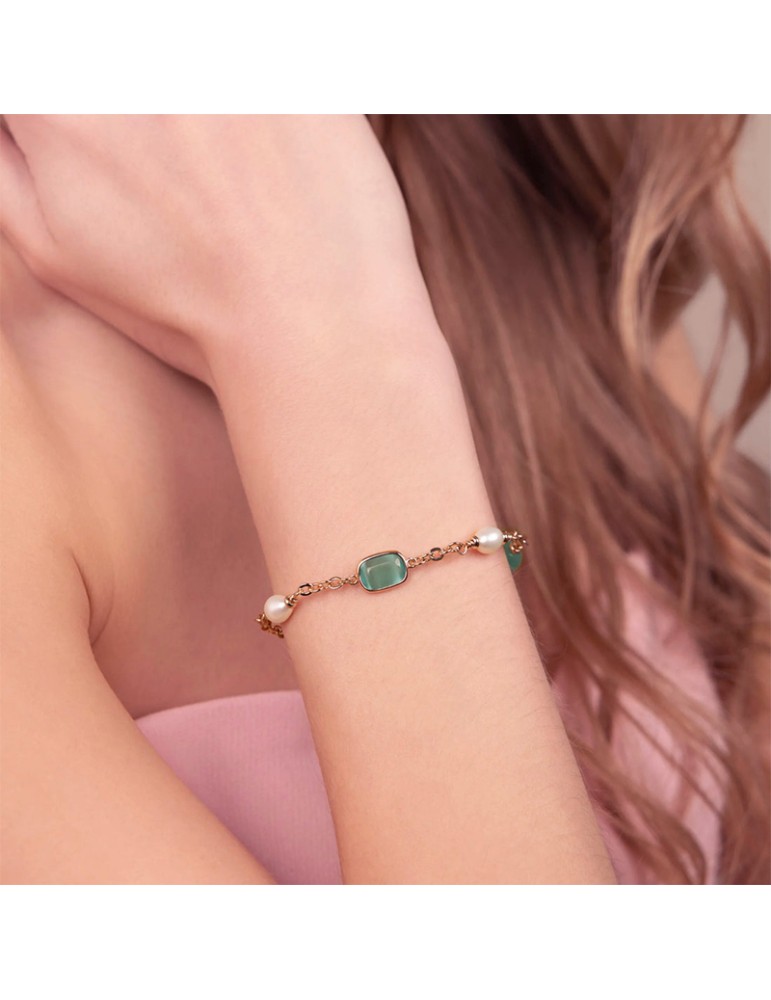 Bronzallure Bracelet-Green Cat's Eye Stones-Pearls-WSBZ02632.AQCE
