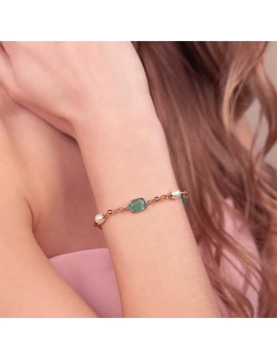 Bracciale Bronzallure-Pietre Verdi Occhio di Gatto-Perle-WSBZ02632.AQCE