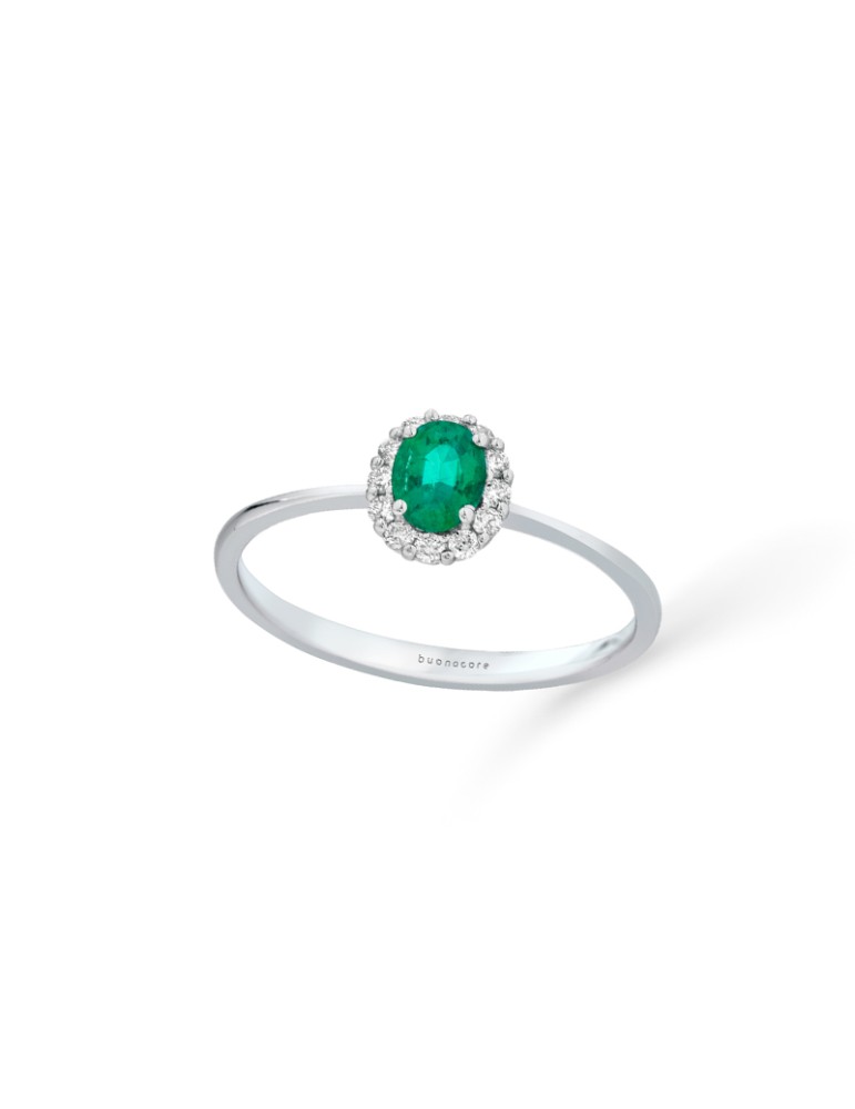 Anello Buonocore - Forever in Oro Bianco 18 carati con Smeraldo e Diamanti Naturali 0,11 carati - 0