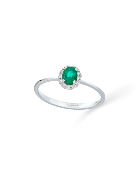 Anello Buonocore - Forever in Oro Bianco 18 carati con Smeraldo e Diamanti Naturali 0,11 carati - 0