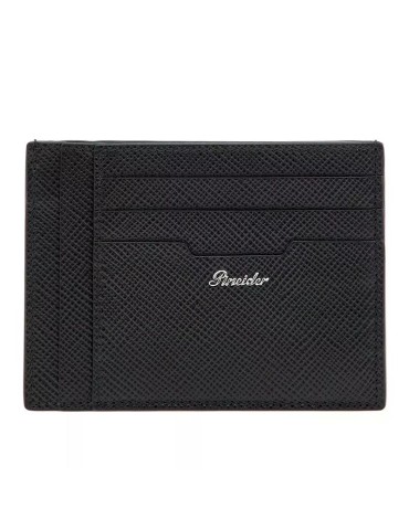 Pineider Card Holder-Essenziale-Vertical-Black Saffiano Leather-PBS806856