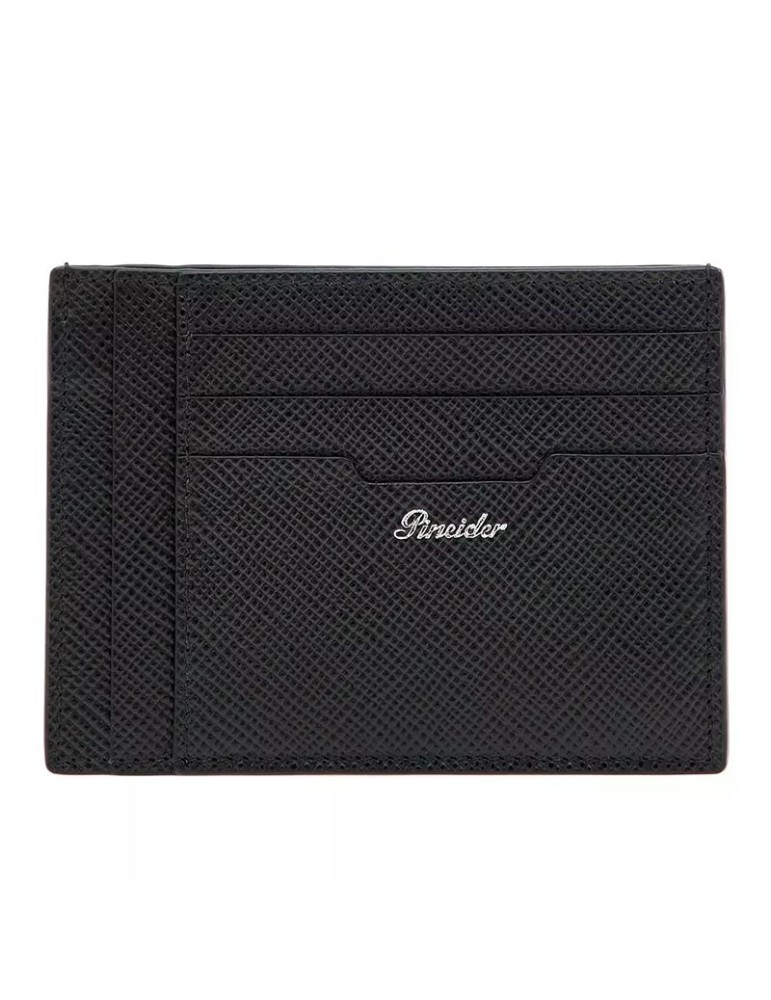 Portacarte Pineider-Essenziale-Verticale-Pelle Saffiano Nera-PBS806856