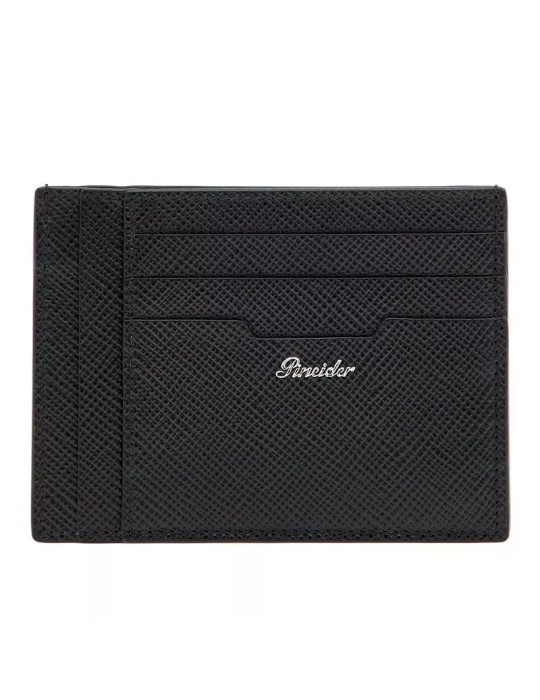 Pineider Card Holder-Essenziale-Vertical-Black Saffiano Leather-PBS806856