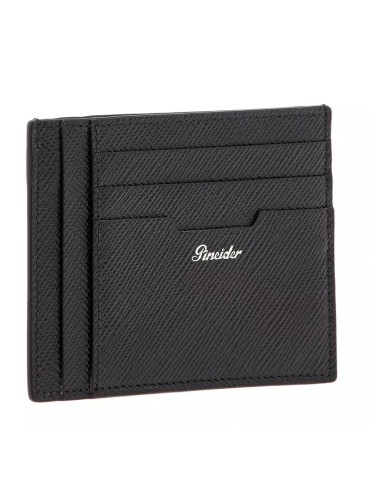 Pineider Card Holder-Essenziale-Vertical-Black Saffiano Leather-PBS806856 2