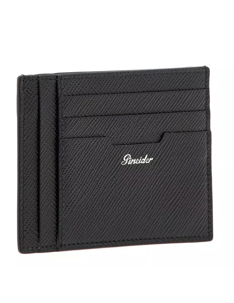 Portacarte Pineider-Essenziale-Verticale-Pelle Saffiano Nera-PBS806856