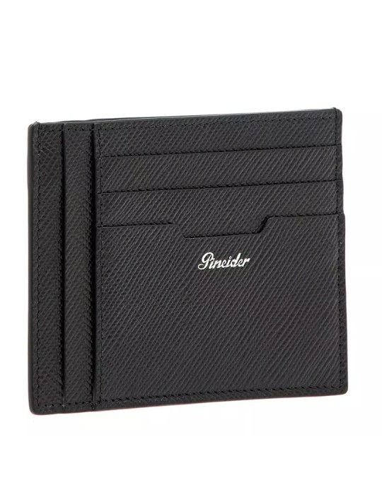 Pineider Card Holder-Essenziale-Vertical-Black Saffiano Leather-PBS806856