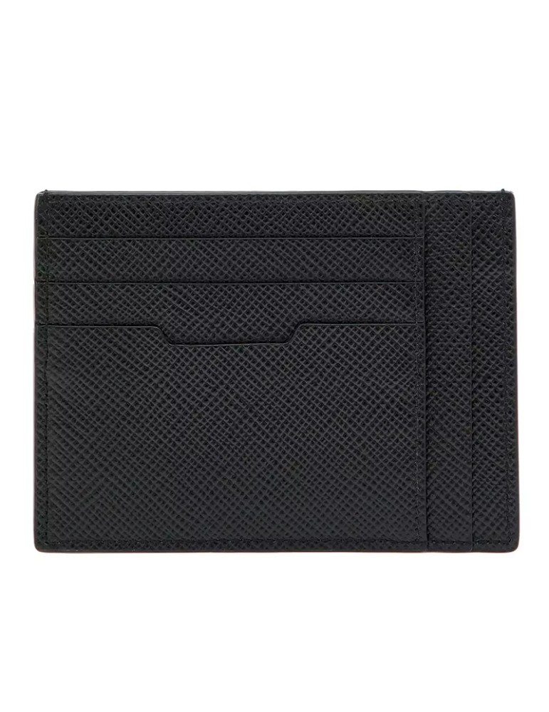 Pineider Card Holder-Essenziale-Vertical-Black Saffiano Leather-PBS806856