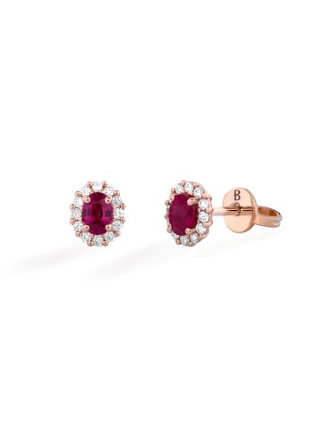 Orecchini Buonocore - Rosetta in Oro Rosa 18 carati con Rubini e Diamanti Naturali 0,42 ct - 0