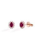 Orecchini Buonocore - Rosetta in Oro Rosa 18 carati con Rubini e Diamanti Naturali 0,42 ct - 0