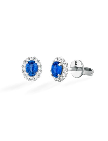 Orecchini Buonocore - Rosetta in Oro Bianco 18 carati con Zaffiri e Diamanti Naturali 0,15 ct - 0