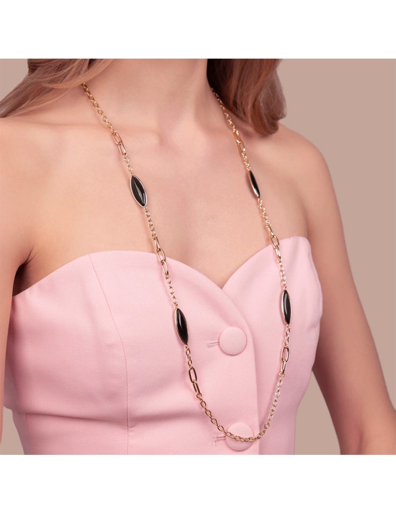 Bronzallure Necklace - Rose Gold - Chain - Black Stones-WSBZ02614.BCE