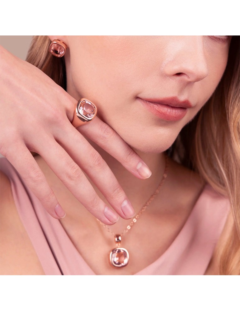 Bronzallure Ring-Rose Gold-Prisma Gem Pink-Size 14-WSBZ02668.MO-14