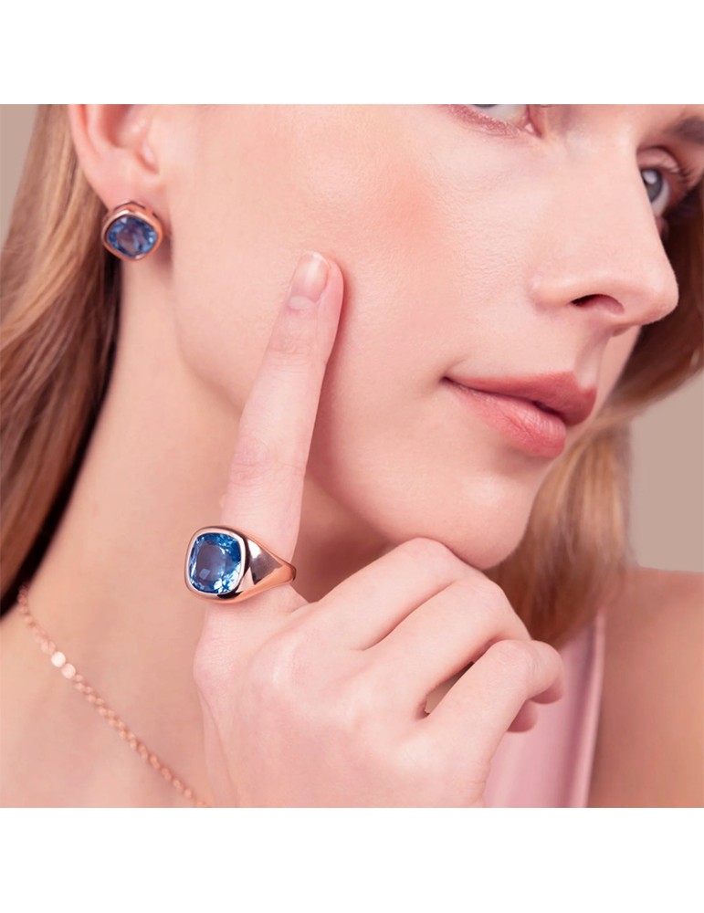 Bronzallure Ring-Rose Gold-Prisma Gem Blue-Size 16-WSBZ02668.SBT-16