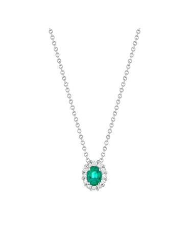 Collana Buonocore - Forever in Oro Bianco 18 carati con Pendente Smeraldo e Diamanti Naturali 0,07 carati - 0