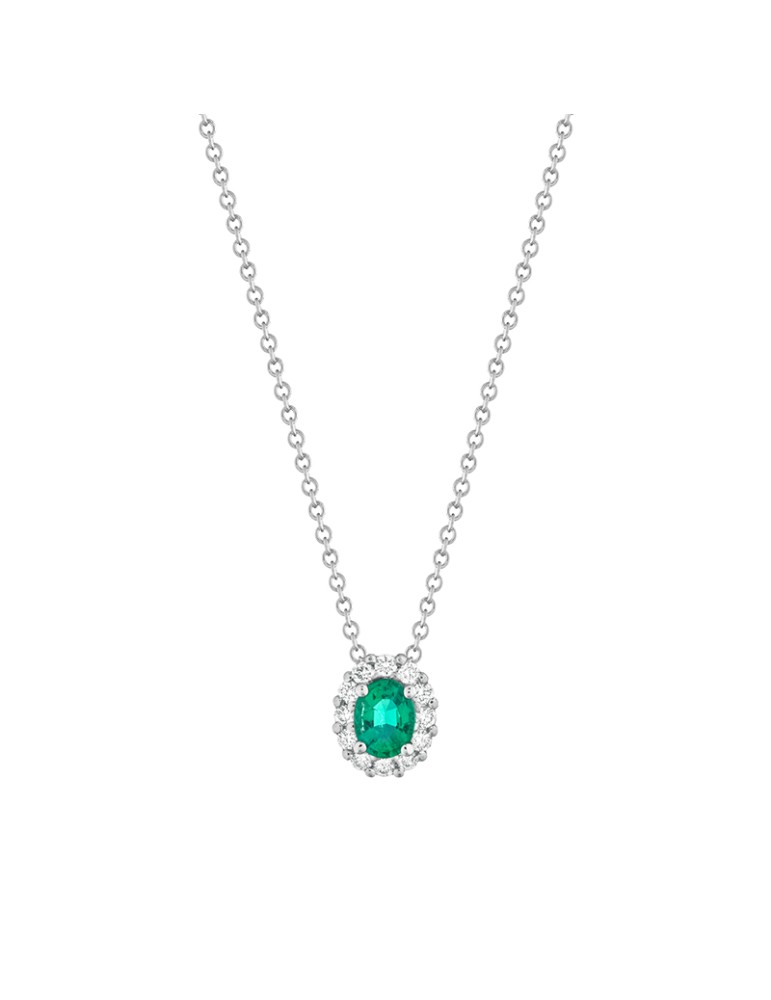 Buonocore - Forever Necklace in 18-karat White Gold with Emerald Pendant and 0.07-carat Natural Diamonds - 0