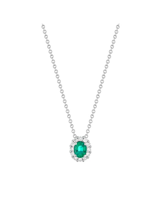 Buonocore - Forever Necklace in 18-karat White Gold with Emerald Pendant and 0.07-carat Natural Diamonds - 0