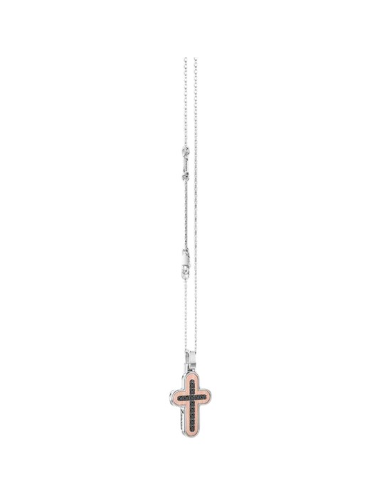 Collana Zancan - Alpha Diamond in Argento 925% con Croce Rosè e Diamanti Nero 0,14 ct - 0