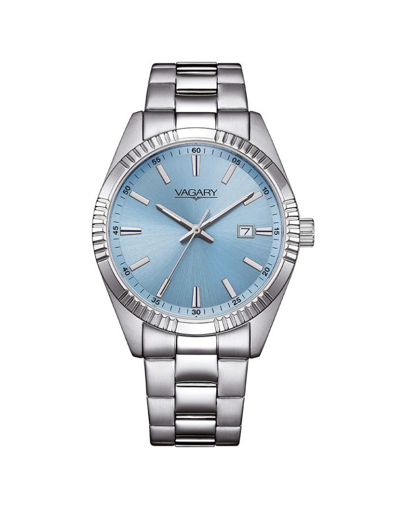 Vagary Watch - Time and Date - Silver - 39mm - Blue - IB9-115-75