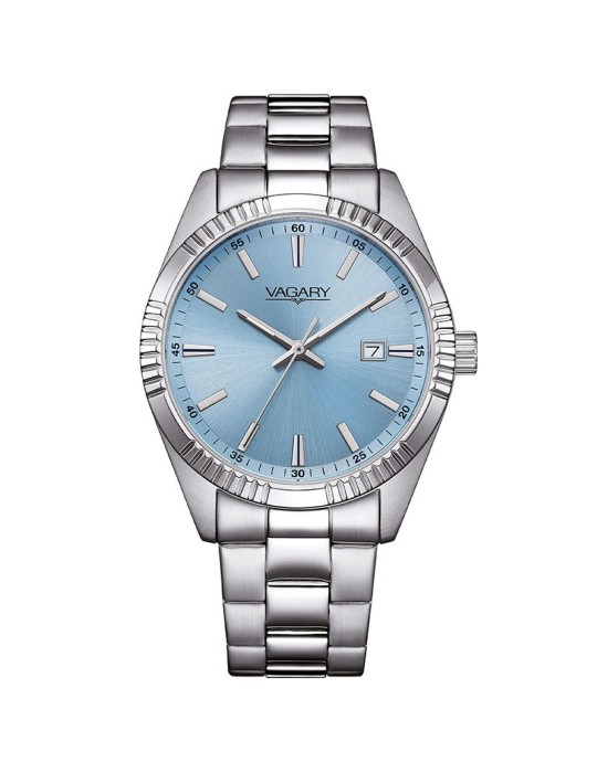 Vagary Watch - Time and Date - Silver - 39mm - Blue - IB9-115-75