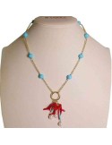 Collana Rajola - Dorata-Corallo Rosso-Sfere di Pasta Turchese-45-483-2