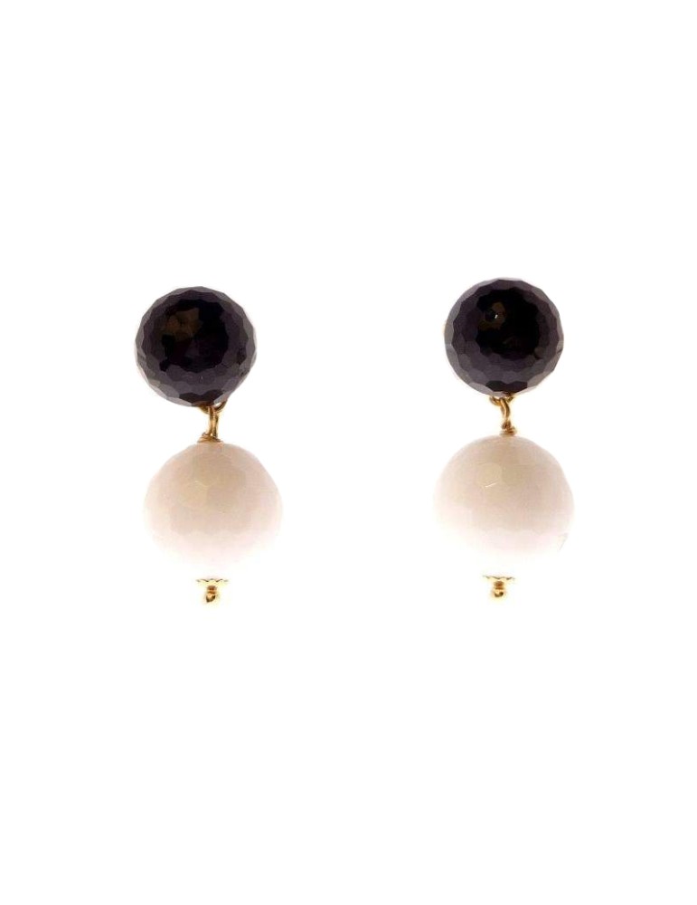 Rajola Earrings - 18 Kt Yellow Gold - Black Onyx - White Agate-3577018