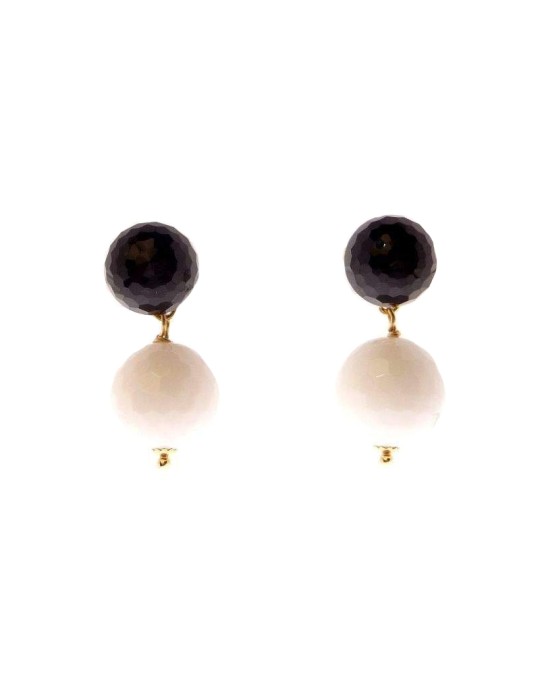 Orecchini Rajola - Oro Giallo 18 Kt - Onice Nero -Agata Bianca-3577018
