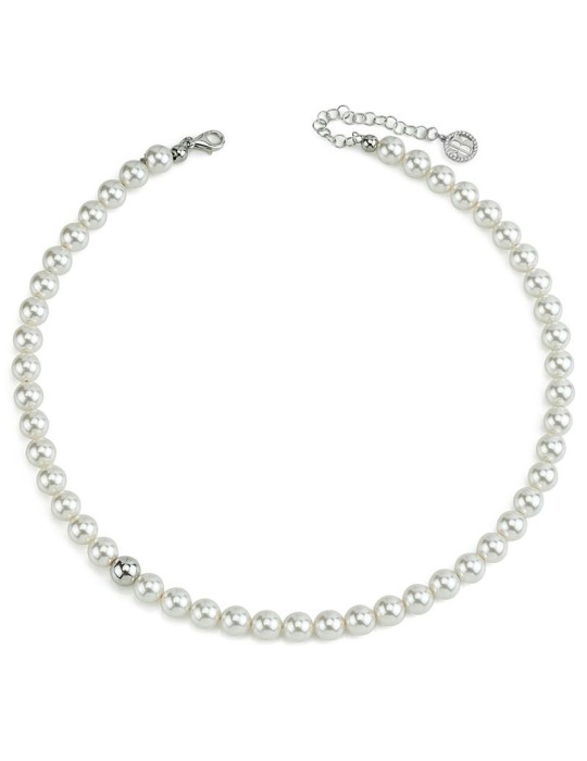 Boccadamo Necklace - 8 mm White Pearls - Silver Boule - BGR141