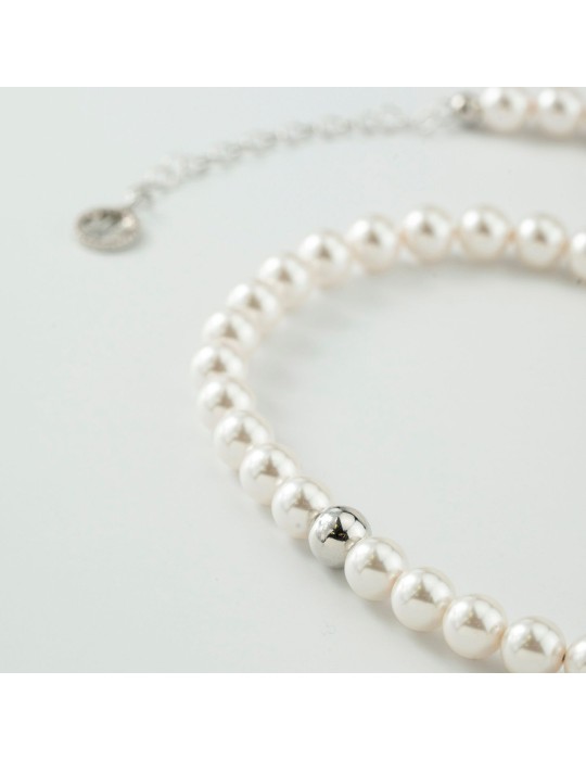 Boccadamo Necklace - 8 mm White Pearls - Silver Boule - BGR141