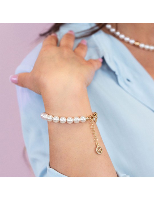 Boccadamo Bracelet - Pearl - Golden Sphere - 8mm Pearls - BBR132D