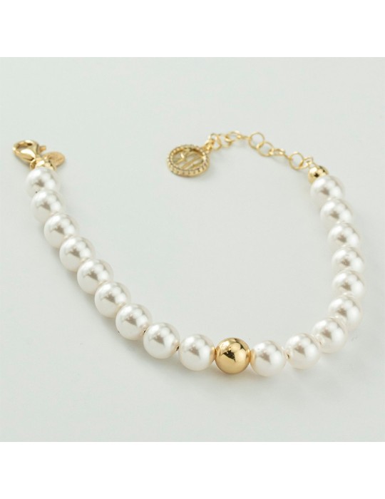 Boccadamo Bracelet - Pearl - Golden Sphere - 8mm Pearls - BBR132D