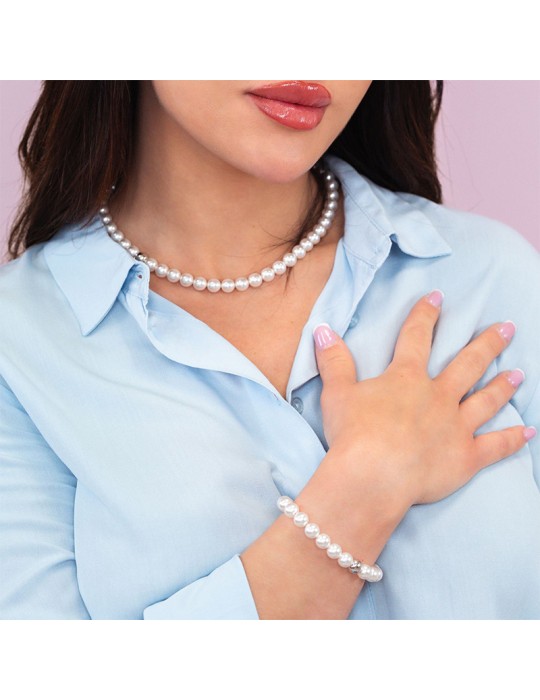 Boccadamo Bracelet - Pearl - Silver Sphere - 8mm Pearls - BBR132