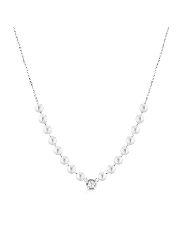 Collana Coscia - in Perle Coltivate d'Acqua Dolce 3,5-4 mm e Diamante Naturale 0,05 - 0