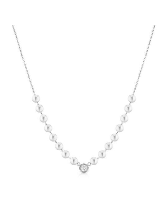 Coscia Necklace - 3.5-4 mm Freshwater Cultured Pearls and 0.05 Natural Diamond - 0