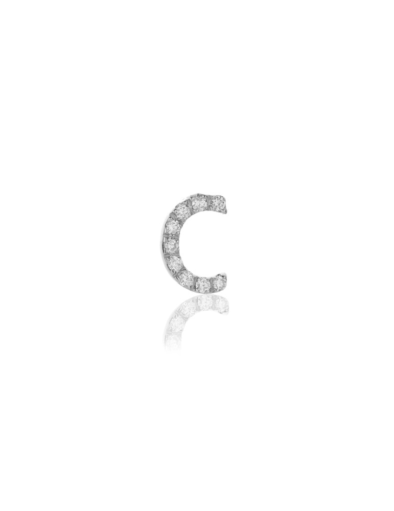 Buonocore Single Earring - You Are Letter C in 18K White Gold with 0.05 ct White Diamonds - 0