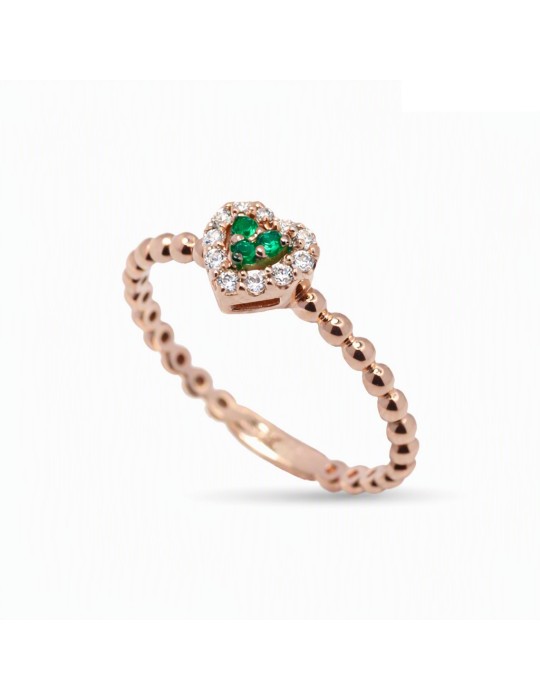 Buonocore - Forever Ring in 18-karat Rose Gold with Emerald and 0.09-carat Natural Diamonds - 0
