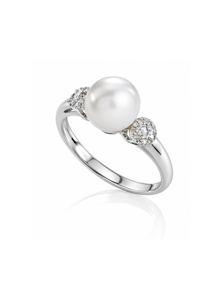 Thigh Ring - 18K White Gold with White Diamonds and 8-8.5mm Freshwater Pearl - 0