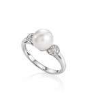 Anello Coscia - in Oro Bianco 18 Carati con Diamanti Bianchi e Perla Freshwater 8-8.5mm - 0