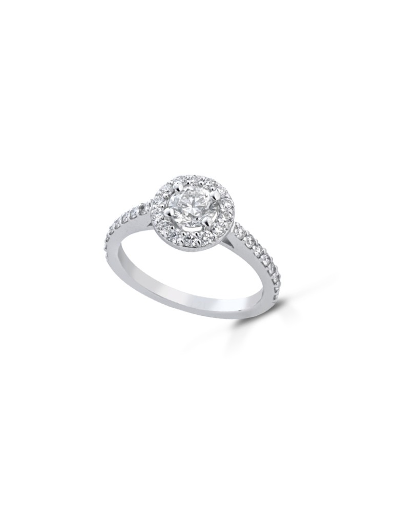 Lelune Diamonds Ring - 18K White Gold Solitaire with 0.90 Carat Natural Diamonds - 0