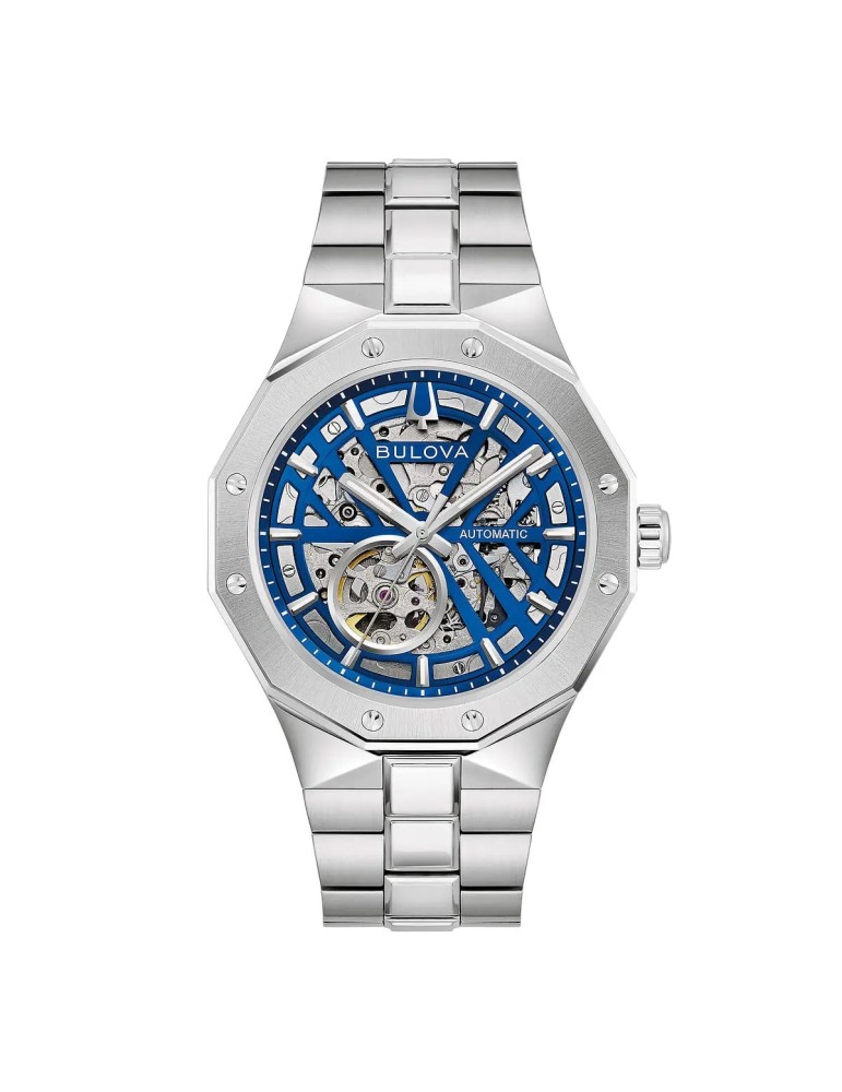 Bulova Watch - Octagon Prestige Automatic 42mm Blue Skeleton
